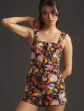 Anthropologie Yukiko Noritake Portside Button Front Romper Maeve Floral 10